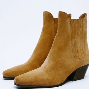 Zara cowboy ankle boots, tan, Size 39 (9) NWT